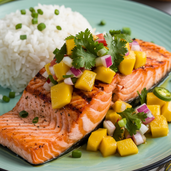 Grilled Salmon with Mango Salsa and Coconut Rice A Tropical Delight for Your Taste Buds