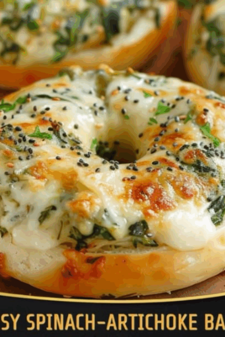 Cheesy Spinach-Artichoke Bagels