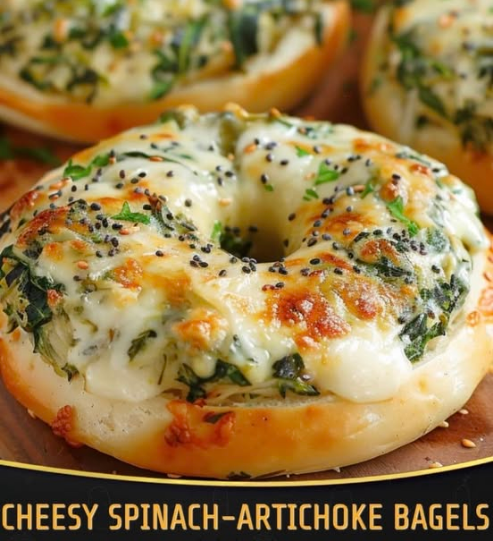 Cheesy Spinach-Artichoke Bagels