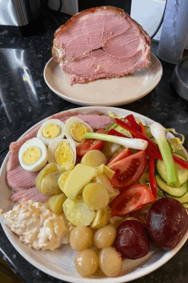 Gammon with Salad and Jersey Royals A Delicious British Classic