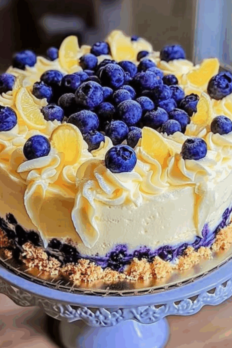 Lemon Blueberry Cheesecake Cake with Creamy Layers