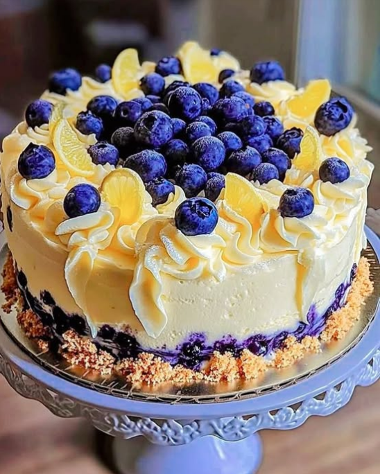Lemon Blueberry Cheesecake Cake with Creamy Layers