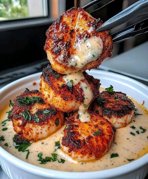 Seared Scallops with Spicy Cajun Cream Sauce