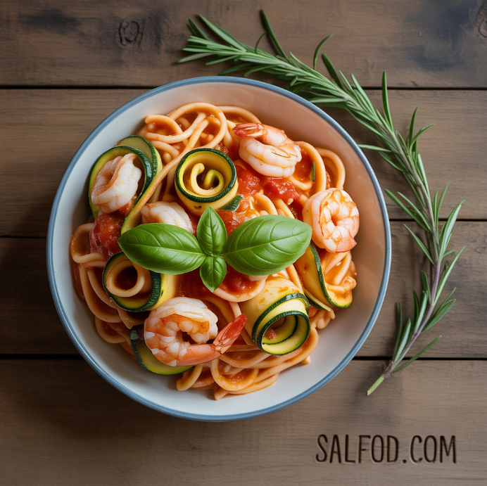 Shrimp Pasta with Tomato and Zucchini