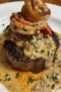 Filet Mignon with Shrimp and Lobster Cream Sauce