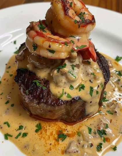 Filet Mignon with Shrimp and Lobster Cream Sauce