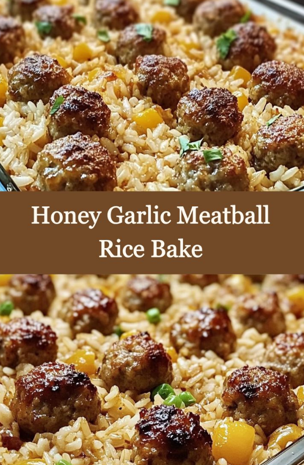 Honey Garlic Meatball Rice Bake
