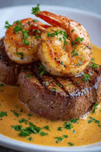 Indulge in Luxury Filet Mignon with Grilled Shrimp & Lobster Sauce