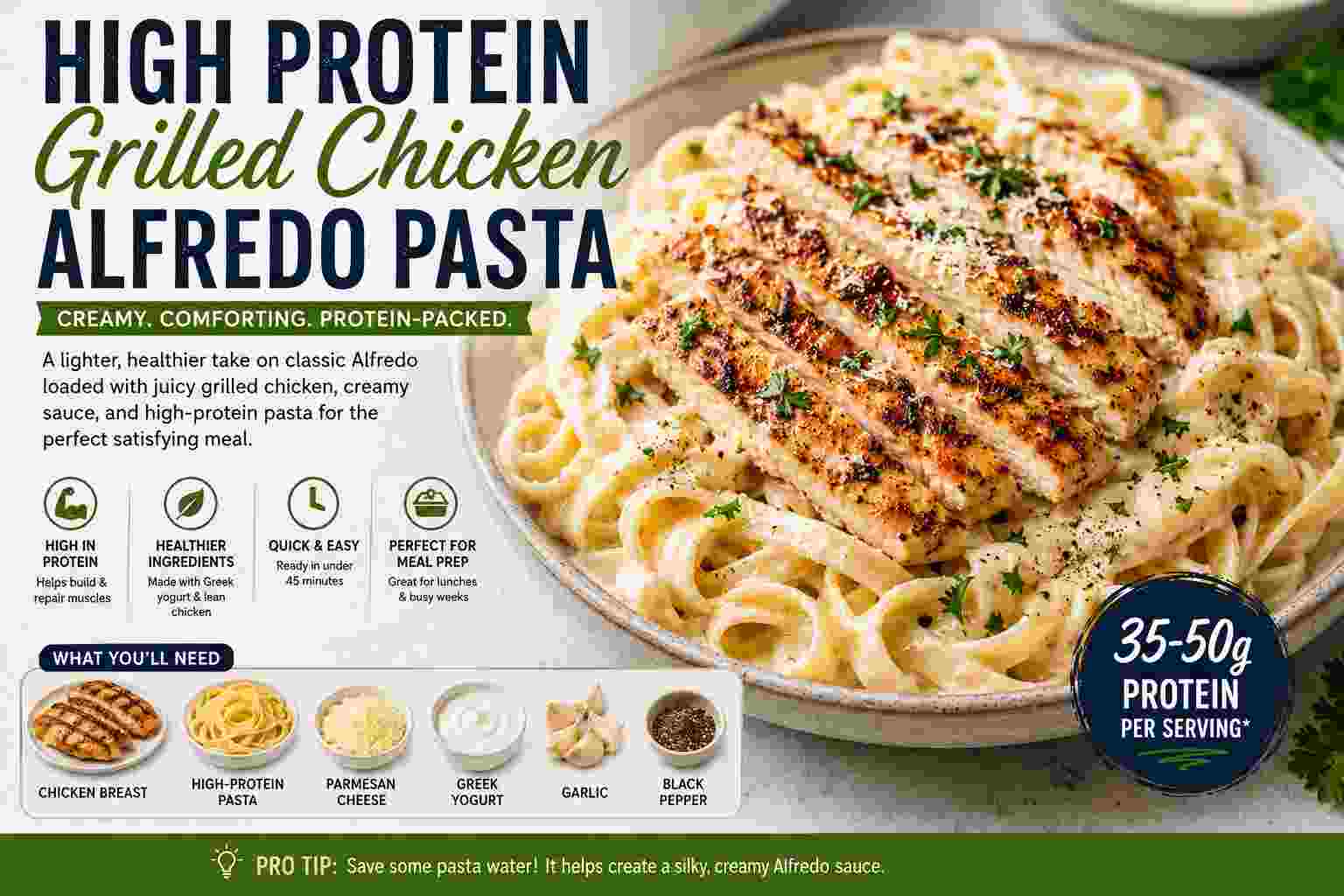 Protein Grilled Chicken Alfredo Pasta